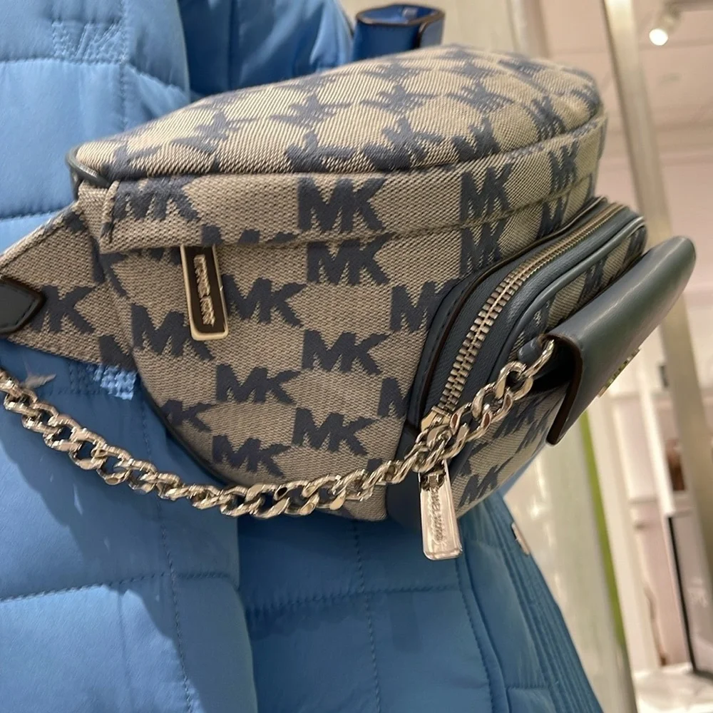 MICHAEL KORS Maisie Large Logo 2-in-1 Sling Waist Fanny Pack Crossbody  Denim